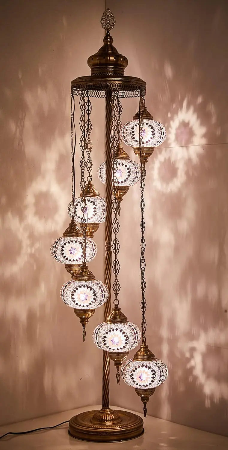 7 Globes Turkish Moroccan Mosaic Lamp Light, Bohemian Boho Tiffany Lamp with North American Plug & Socket