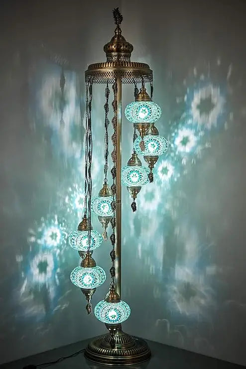 7 Globes Turkish Moroccan Mosaic Lamp Light, Bohemian Boho Tiffany Lamp with North American Plug & Socket