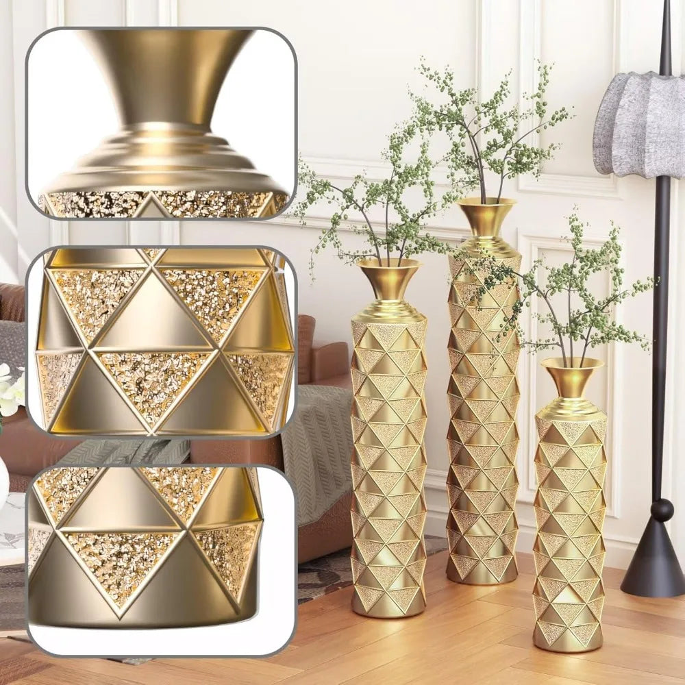 Gold Floor Vases Decor Set of 3 Metal Floor Vases Home Decor for Flowers Vases