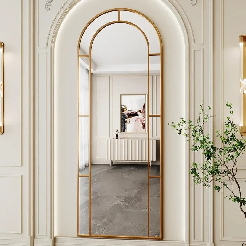 Arched Mirror, 65" x 22" Window Floor, Metal Framed Decor