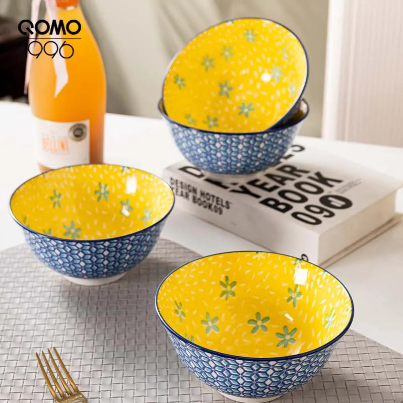 4 Pieces Ceramic Bowl Set Multicolored 6.25 Inch Porcelain Set / Ceramic Bowls for Home Kitchen