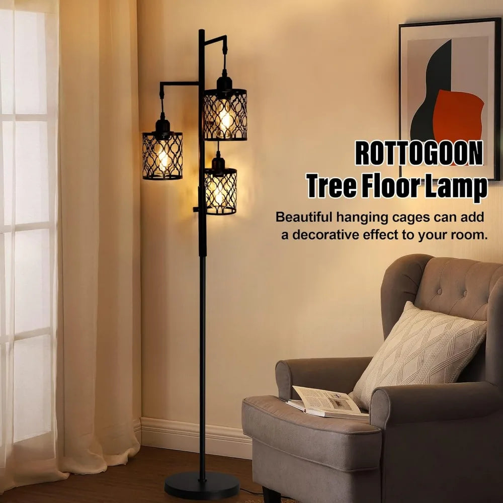Dimmable Farmhouse Floor Lamp, 3 X 6W LED Bulb, 3 Light Stand Lamp for All Rooms