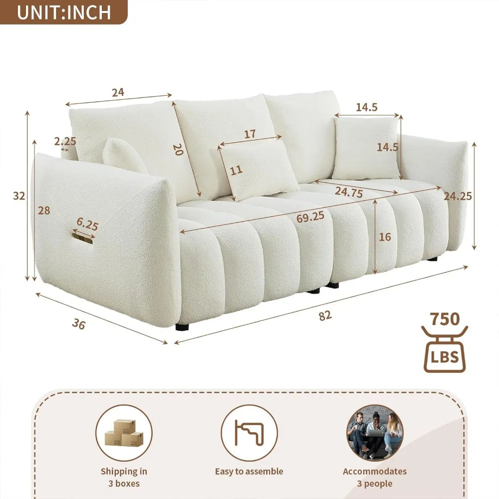 Modern Sofa Couch, Comfy Deep Seat Teddy Cloud Sofa, Upholstered 3-Seater Boucle Couch, Oversized Loveseat Living Room Sofas