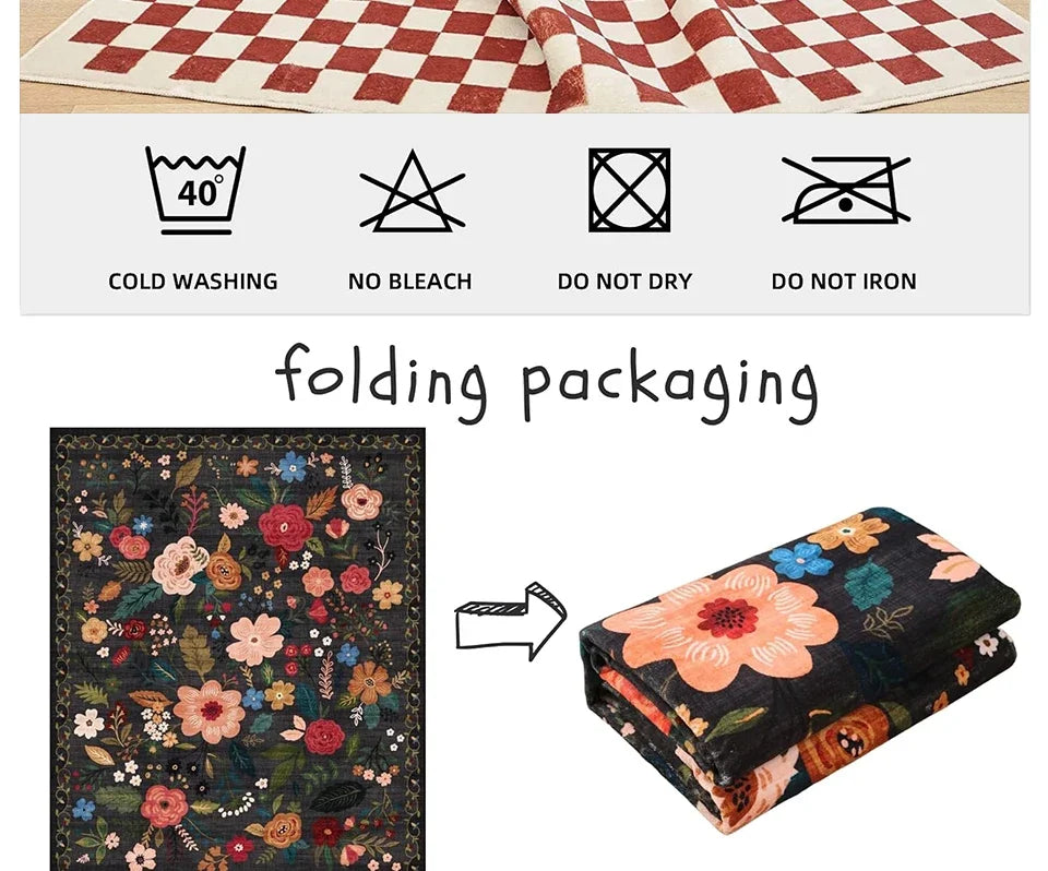 Hallway Carpet Runway Rug Machine Washable Non-slip Floor Mat Spring Flower Home Decoration Rugs for Living Room