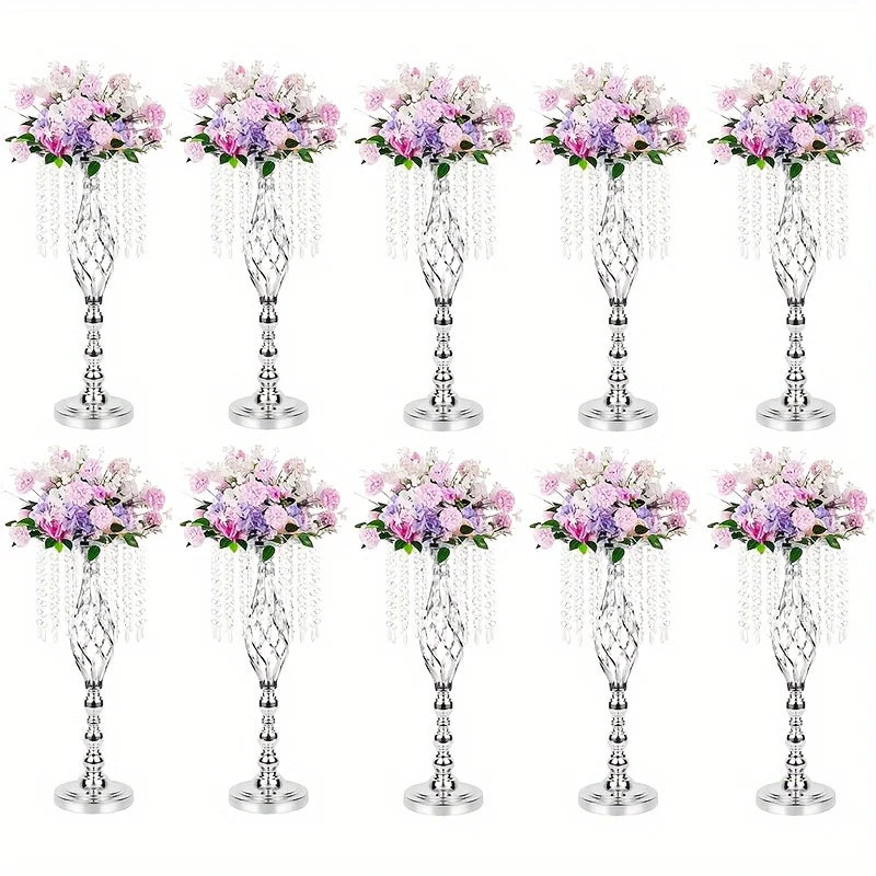 10pcs Metal Flower Vases Crystal Stand Centerpieces for Tables