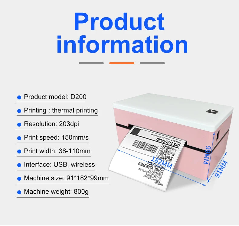 D200 Bluetooth Thermal Label Printer Shipping Label Printer 4X6inch Compatible with iPhone Android Mac Window