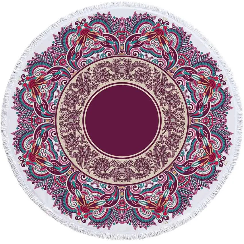 Mandala Geometric Round Beach Towel Bohemian Microfiber For Kids Adults Picnic and Yoga Mat