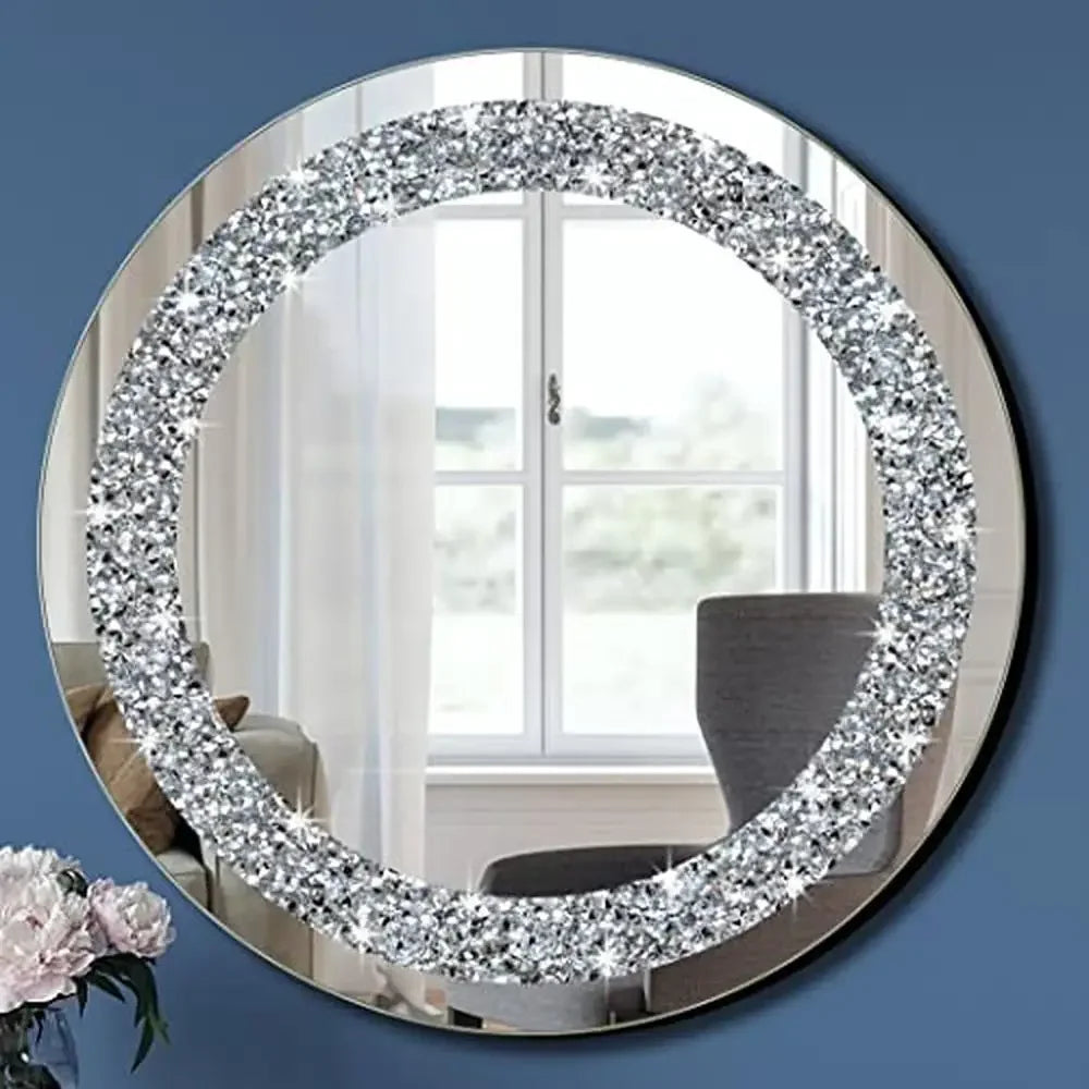 Crystal Crush Diamond Silver Mirror 20x20x1 inch Frameless Elegant Stylish