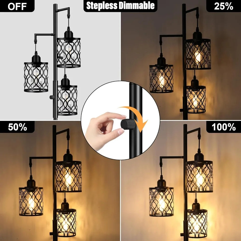 Dimmable Farmhouse Floor Lamp, 3 X 6W LED Bulb, 3 Light Stand Lamp for All Rooms
