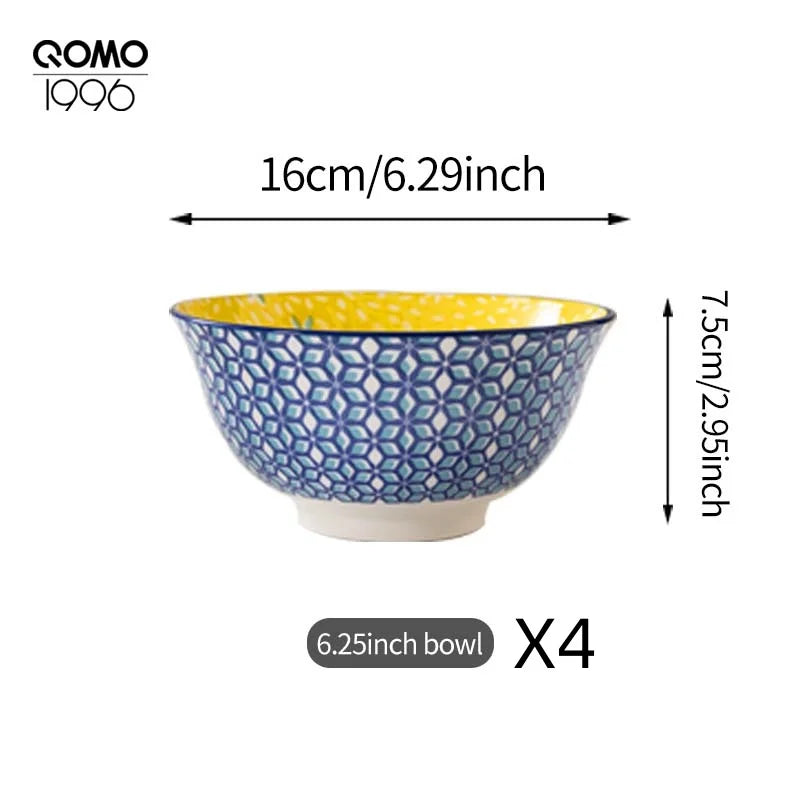 4 Pieces Ceramic Bowl Set Multicolored 6.25 Inch Porcelain Set / Ceramic Bowls for Home Kitchen