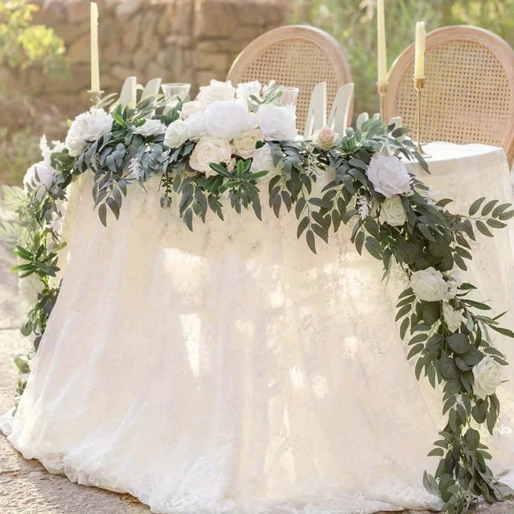 Eucalyptus Willow Leaf Garland with Flower, Handcrafted Sweetheart Arch Backdrop Decorations