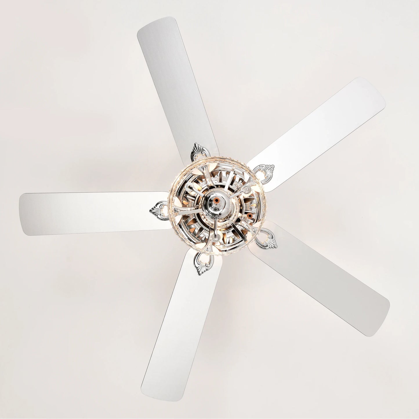 52'' Classical Crystal Ceiling Fan Lamp 5 Reversible Blades Stylish for Any Room