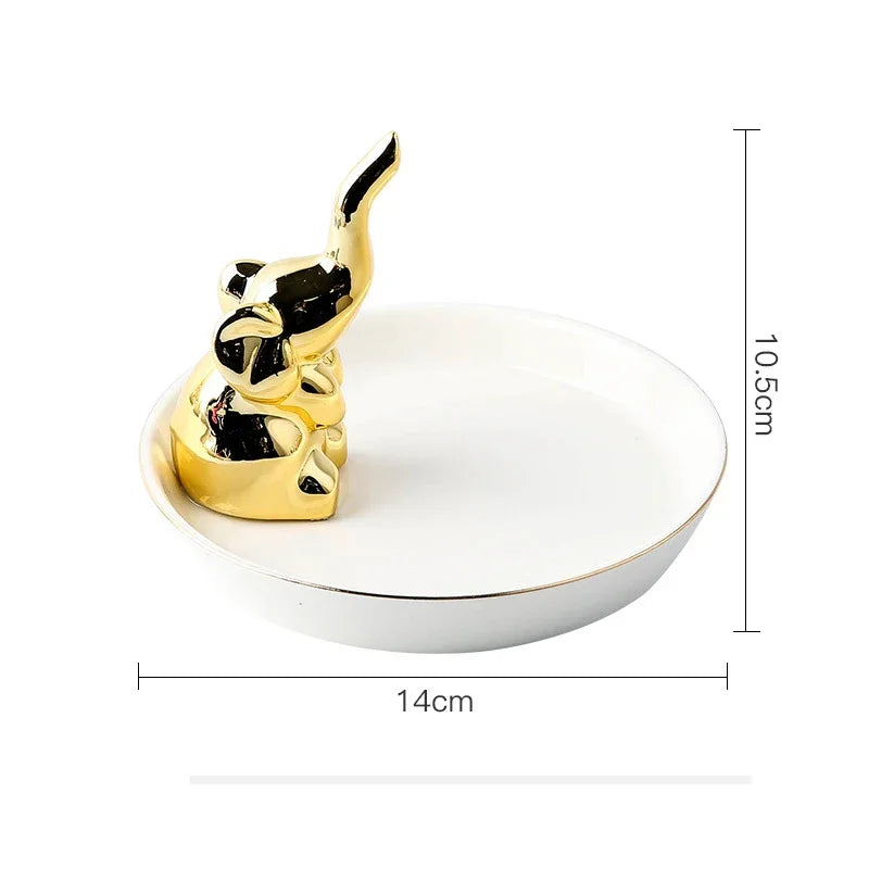 Nordic Ceramic Gold plating Jewelry Dish Storage Plates Dessert Display Bowl Decoration Tray