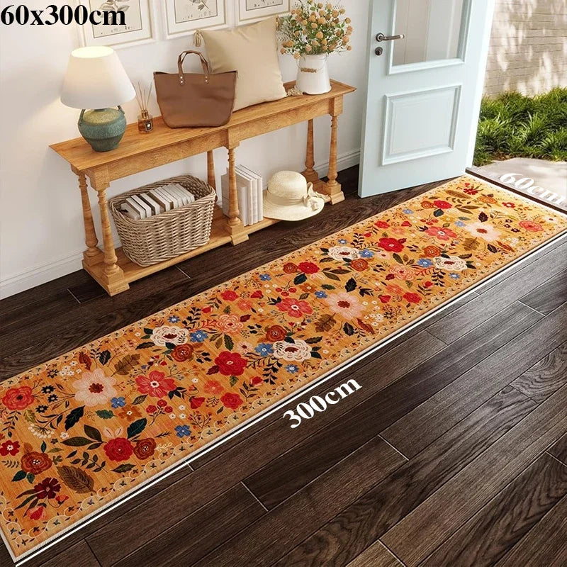 Hallway Carpet Runway Rug Machine Washable Non-slip Floor Mat Spring Flower Home Decoration Rugs for Living Room