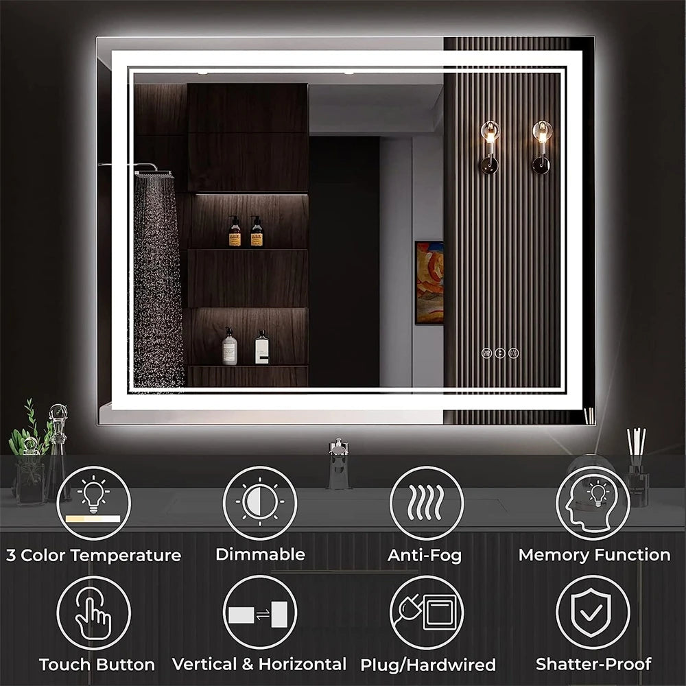 LED Mirror With Front Backlit Dimmable Wall Mirror HD Anti-fog