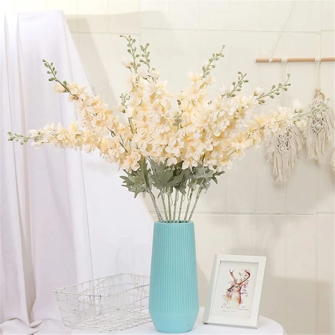 6 Pcs Delphinium Artificial Flowers for Vase Larkspur 33.5in Long Stem Faux Silk Flowers for Home Party Table Decor