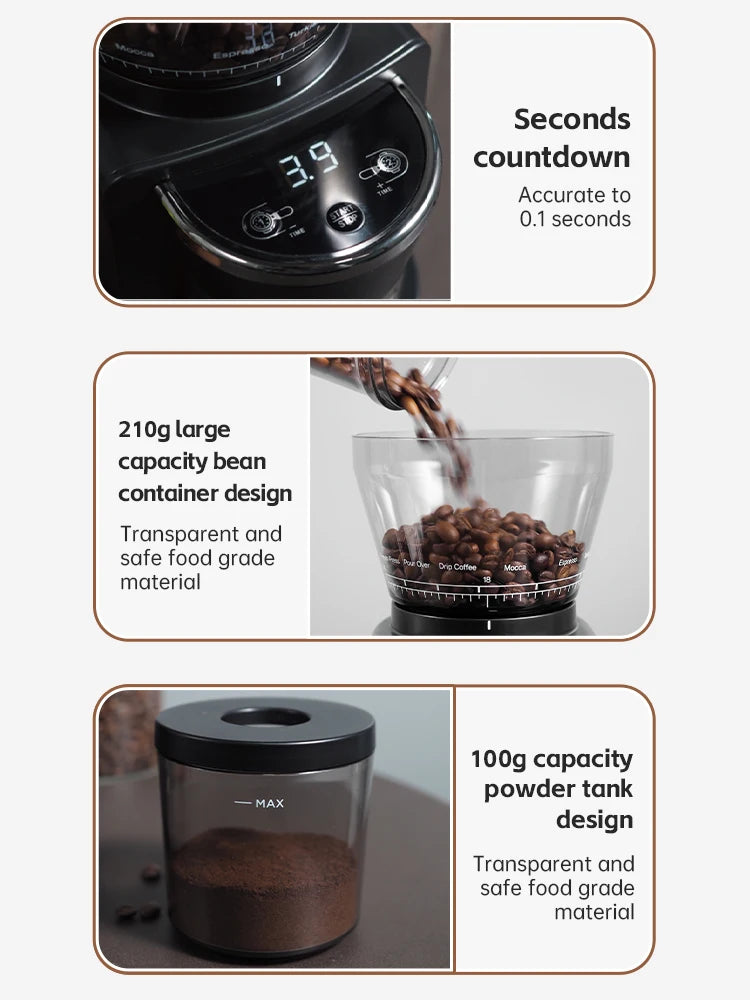 Automatic Mill Electric Coffee Grinder with 34 Gears for Espresso American Coffee Pour Over Visual Bean Storage G3