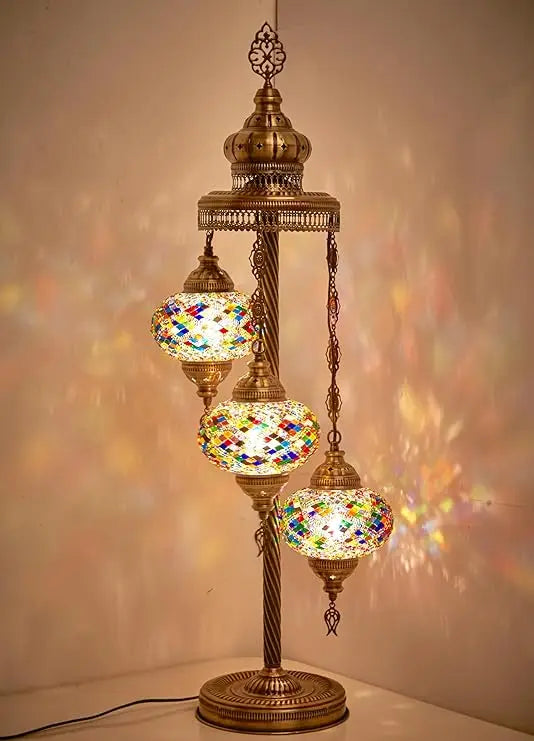 Turkish Moroccan Mosaic Floor & Table Lamp, Tiffany Style Colorful Exotic Oriental Bohemian Lamp