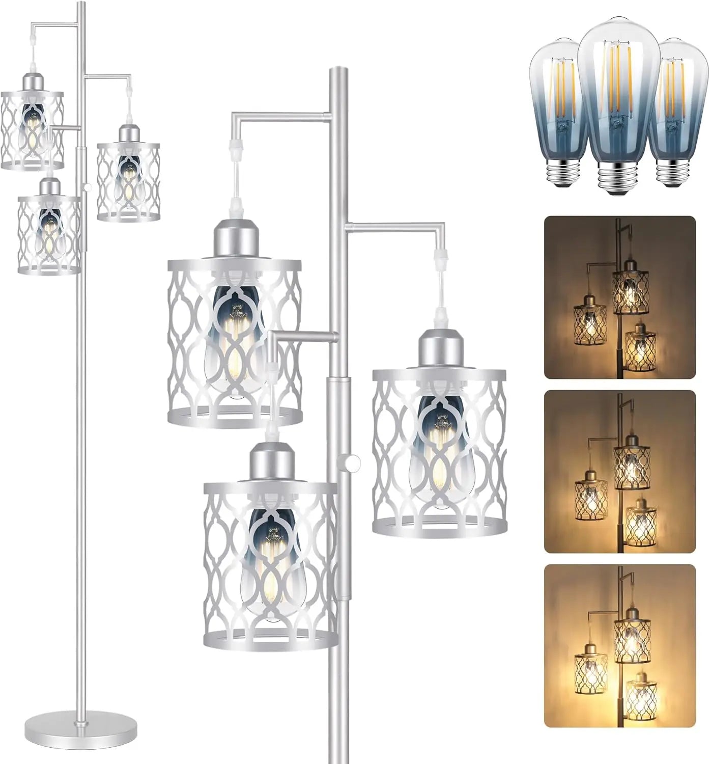 Dimmable Farmhouse Floor Lamp, 3 X 6W LED Bulb, 3 Light Stand Lamp for All Rooms