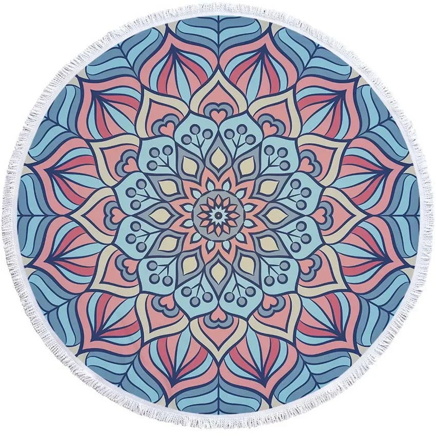Mandala Geometric Round Beach Towel Bohemian Microfiber For Kids Adults Picnic and Yoga Mat