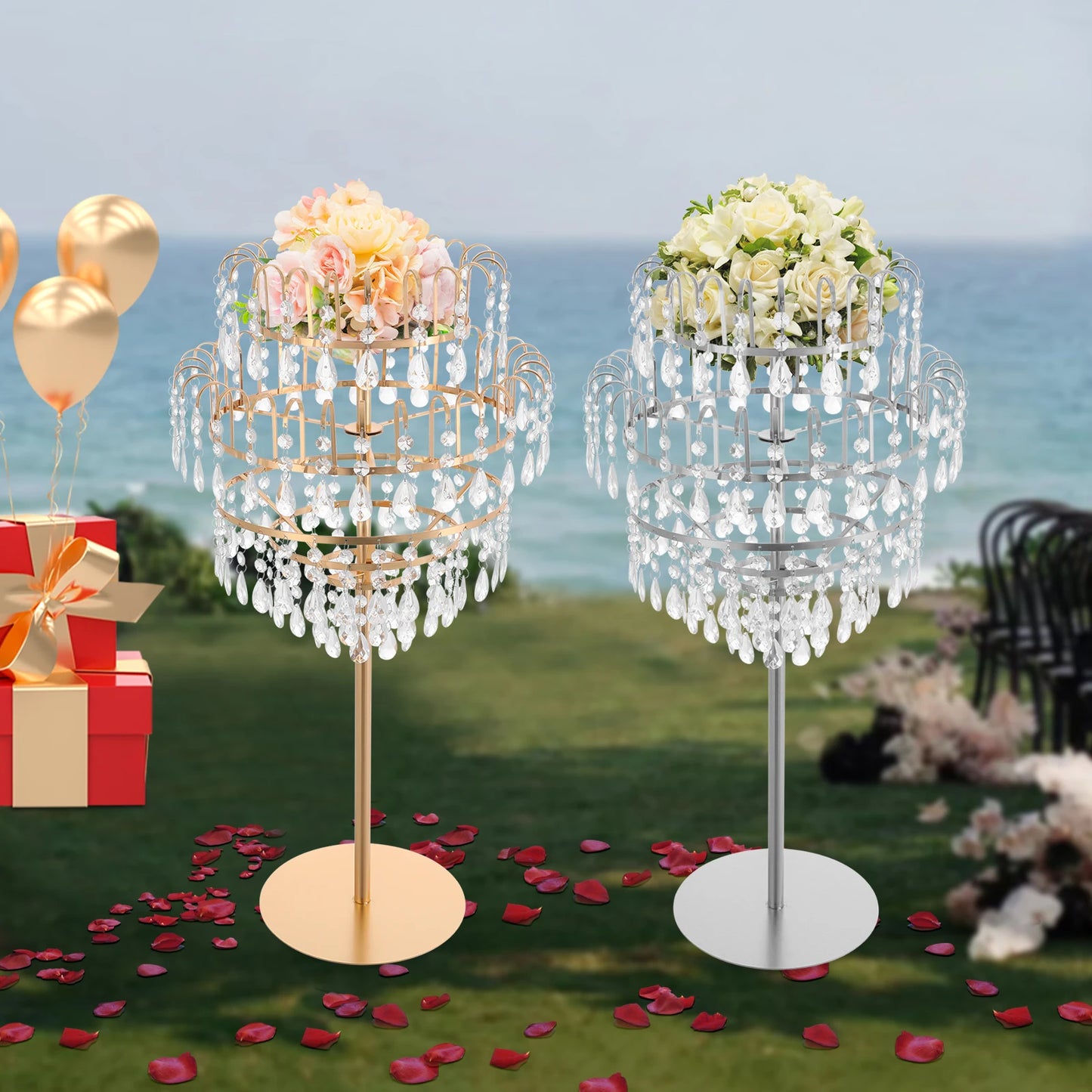 5 Tiers Crystal Flower Display Stand Floral Holder Elegant Fountain Decoration Shelf Silver