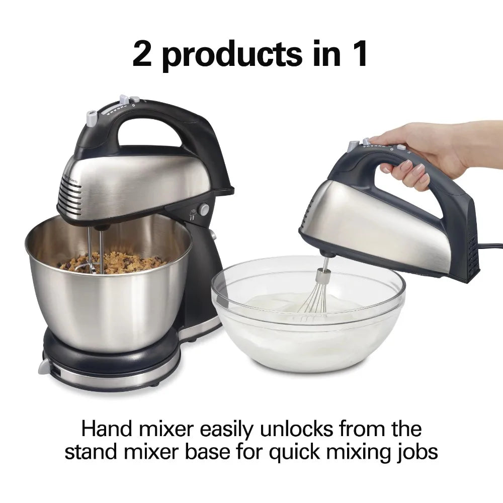 Classic Stand Mixer, 4 Quart Stainless Steel Bowl, 6 Speeds Blend Black and Red