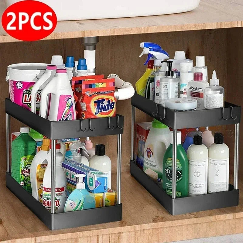 Under Sink Storage Organizer 2 Tier Drawer Rack Cabinet Under Sink Storage Rack