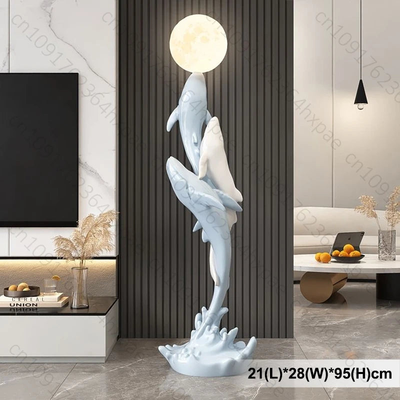 Luxury Whale Floor Lamp Sculpture with Moon Night Light Large Resin Home Decor Large Decorative Statue for  Art Decor