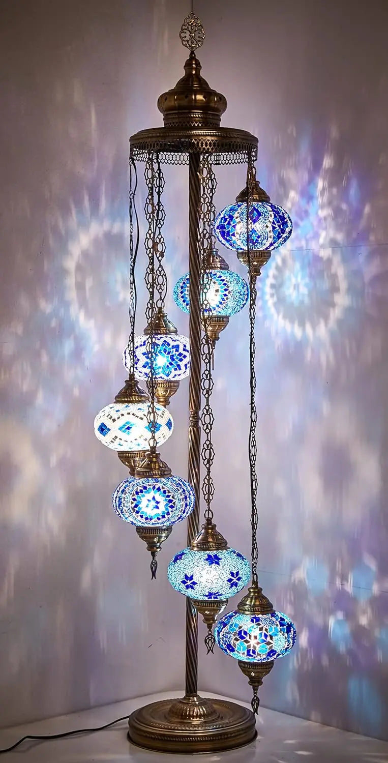 7 Globes Turkish Moroccan Mosaic Lamp Light, Bohemian Boho Tiffany Lamp with North American Plug & Socket