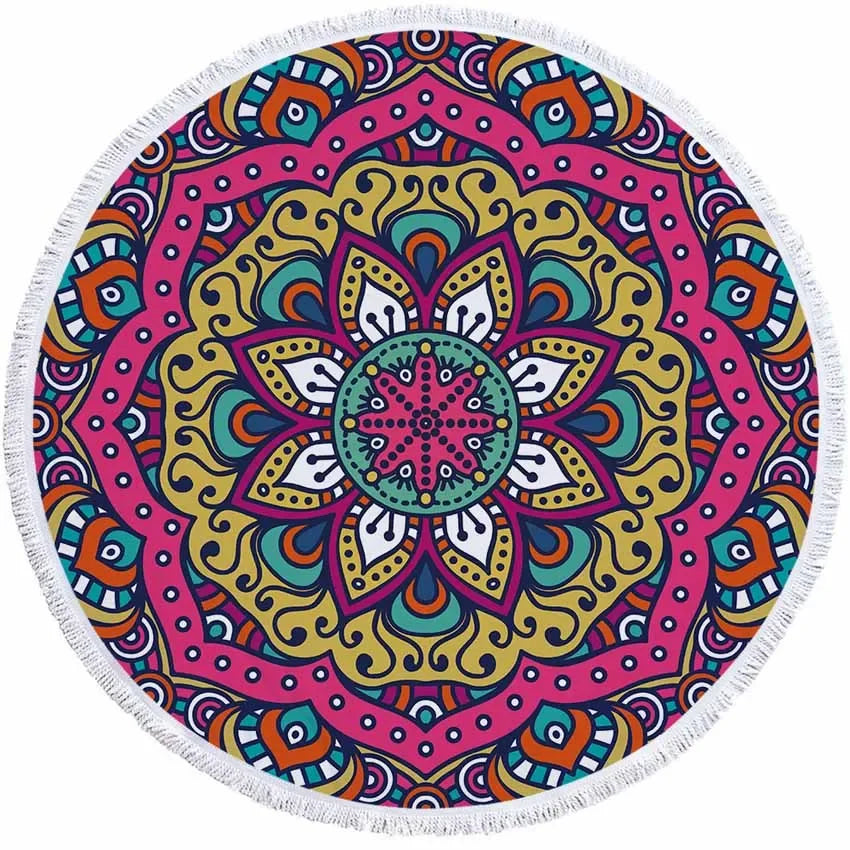 Mandala Geometric Round Beach Towel Bohemian Microfiber For Kids Adults Picnic and Yoga Mat