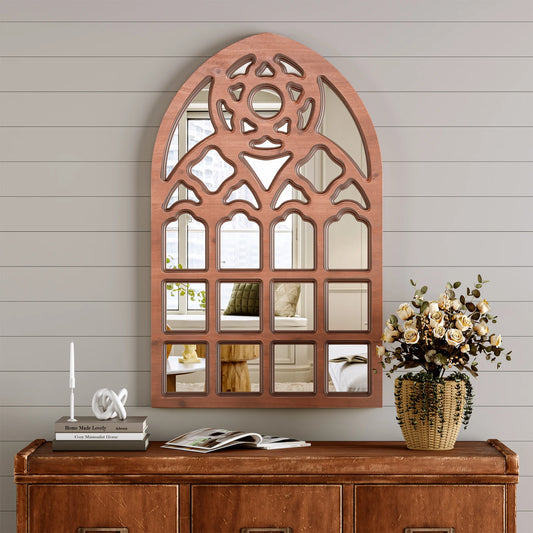 Arched Window Mirror, Wall Mirrors Decorative with Wood Framed, Retro Farmhouse Mirrors for all Rooms