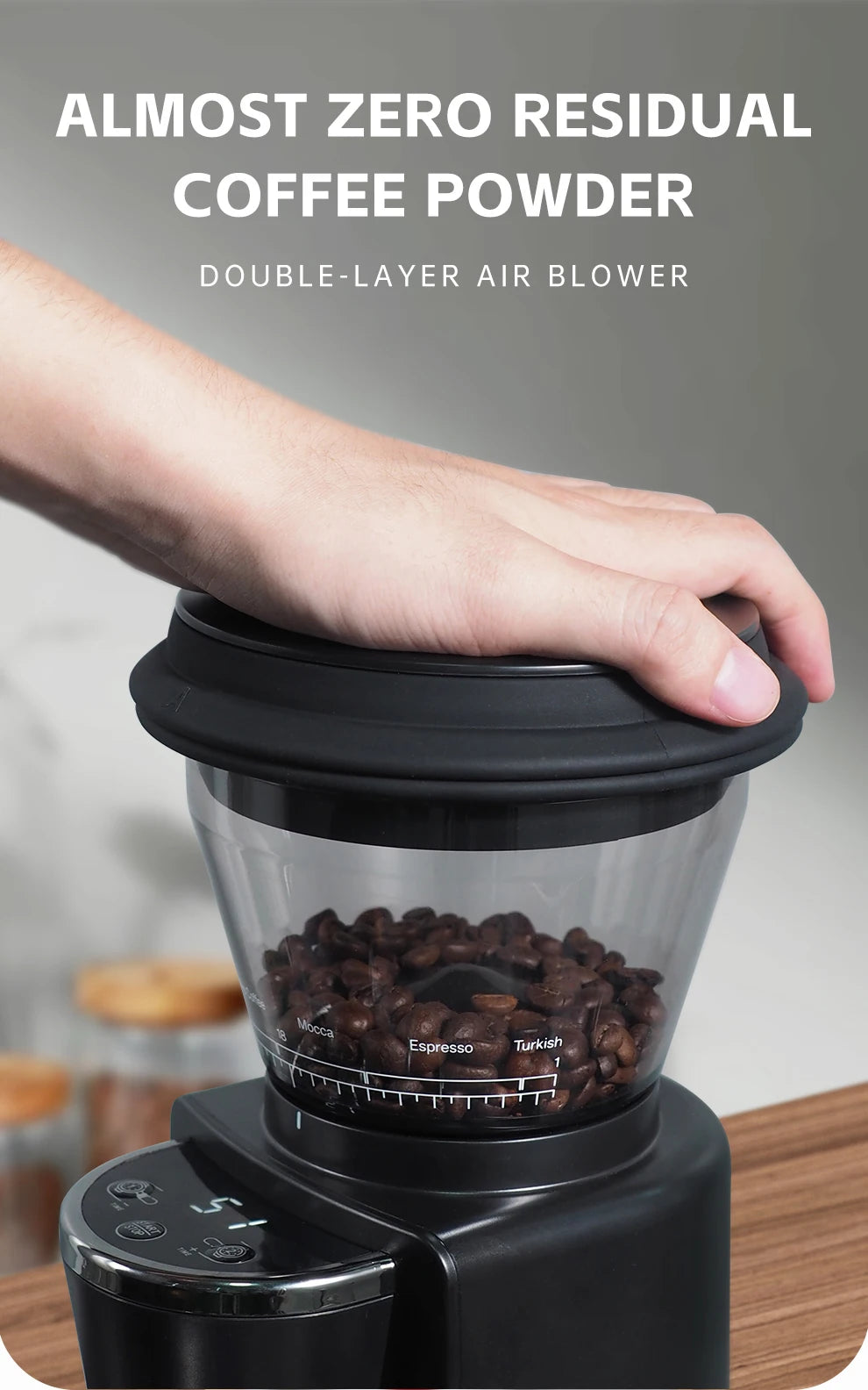 Automatic Mill Electric Coffee Grinder with 34 Gears for Espresso American Coffee Pour Over Visual Bean Storage G3