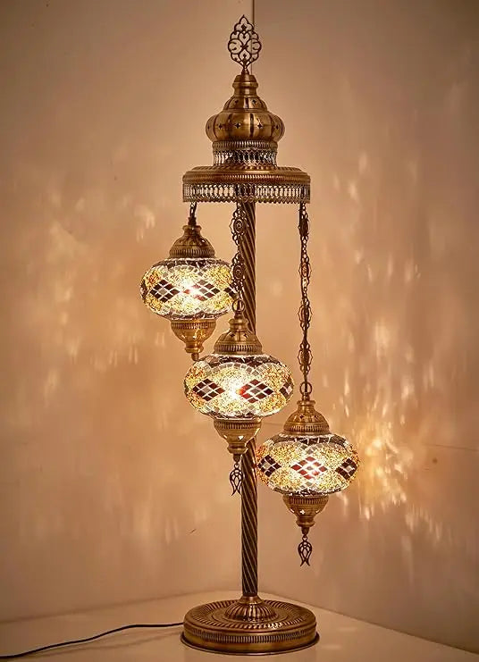 Turkish Moroccan Mosaic Floor & Table Lamp, Tiffany Style Colorful Exotic Oriental Bohemian Lamp