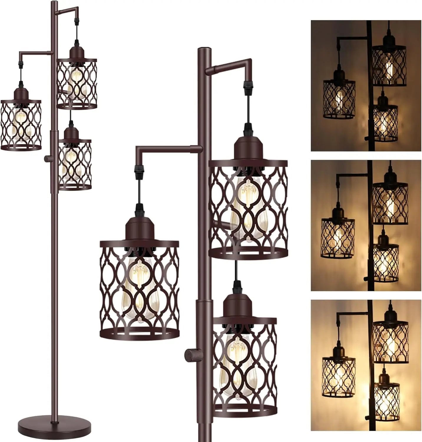 Dimmable Farmhouse Floor Lamp, 3 X 6W LED Bulb, 3 Light Stand Lamp for All Rooms