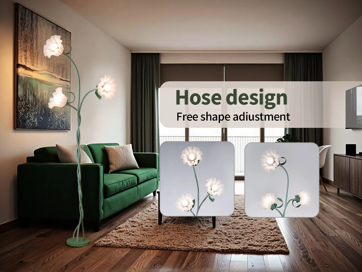 Retro Flower Floor Lamp, Contains Bulb, 3-Color Dimmable, with Flexible Neck Shaft Suitable for all rooms