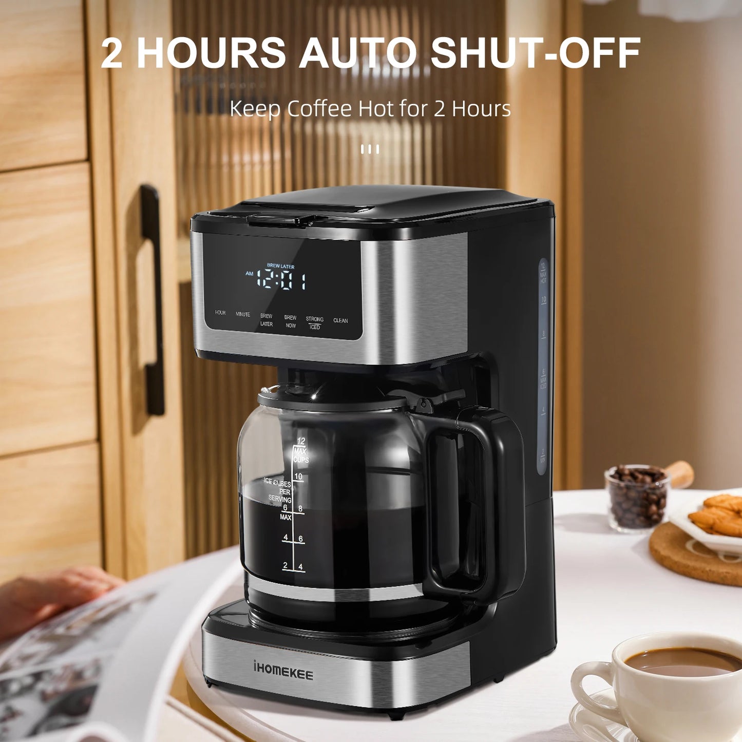 Programmable Drip Coffee Maker 12 Cup, with Iced Coffee Function, Touch Screen, Regular & Strong Brew