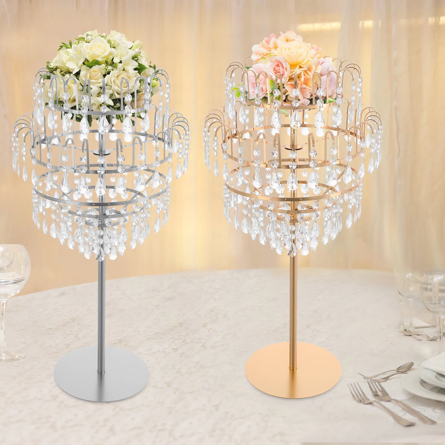5 Tiers Crystal Flower Display Stand Floral Holder Elegant Fountain Decoration Shelf Silver