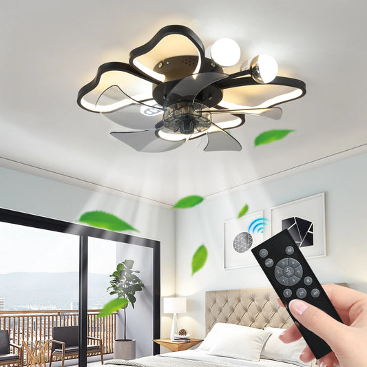Modern Ceiling Fan with Lights Transparent Blade LED Adjustable Lamp,6-Speed Remote Control ,Stylish Low-Profile Design