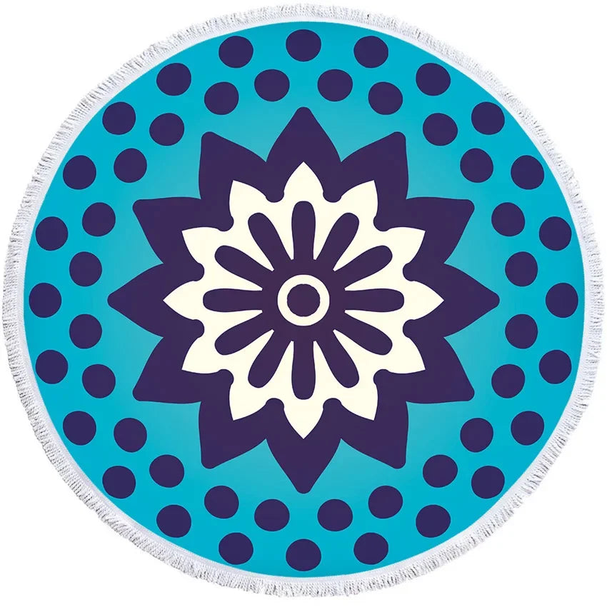 Mandala Geometric Round Beach Towel Bohemian Microfiber For Kids Adults Picnic and Yoga Mat