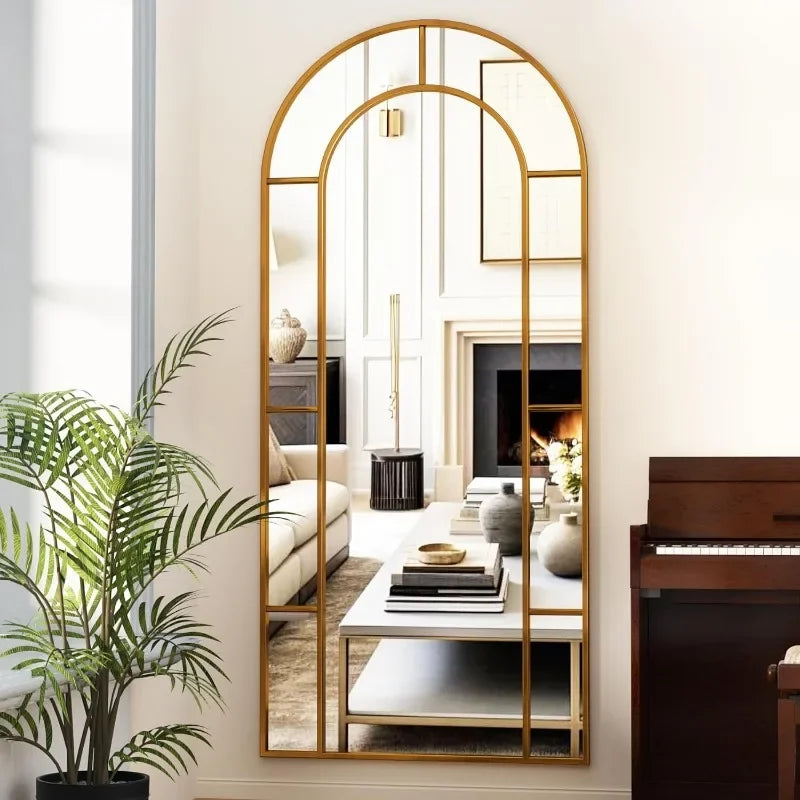 Arched Mirror, 65" x 22" Window Floor, Metal Framed Decor