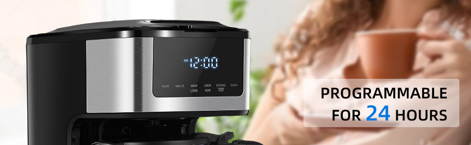 Programmable Drip Coffee Maker 12 Cup, with Iced Coffee Function, Touch Screen, Regular & Strong Brew