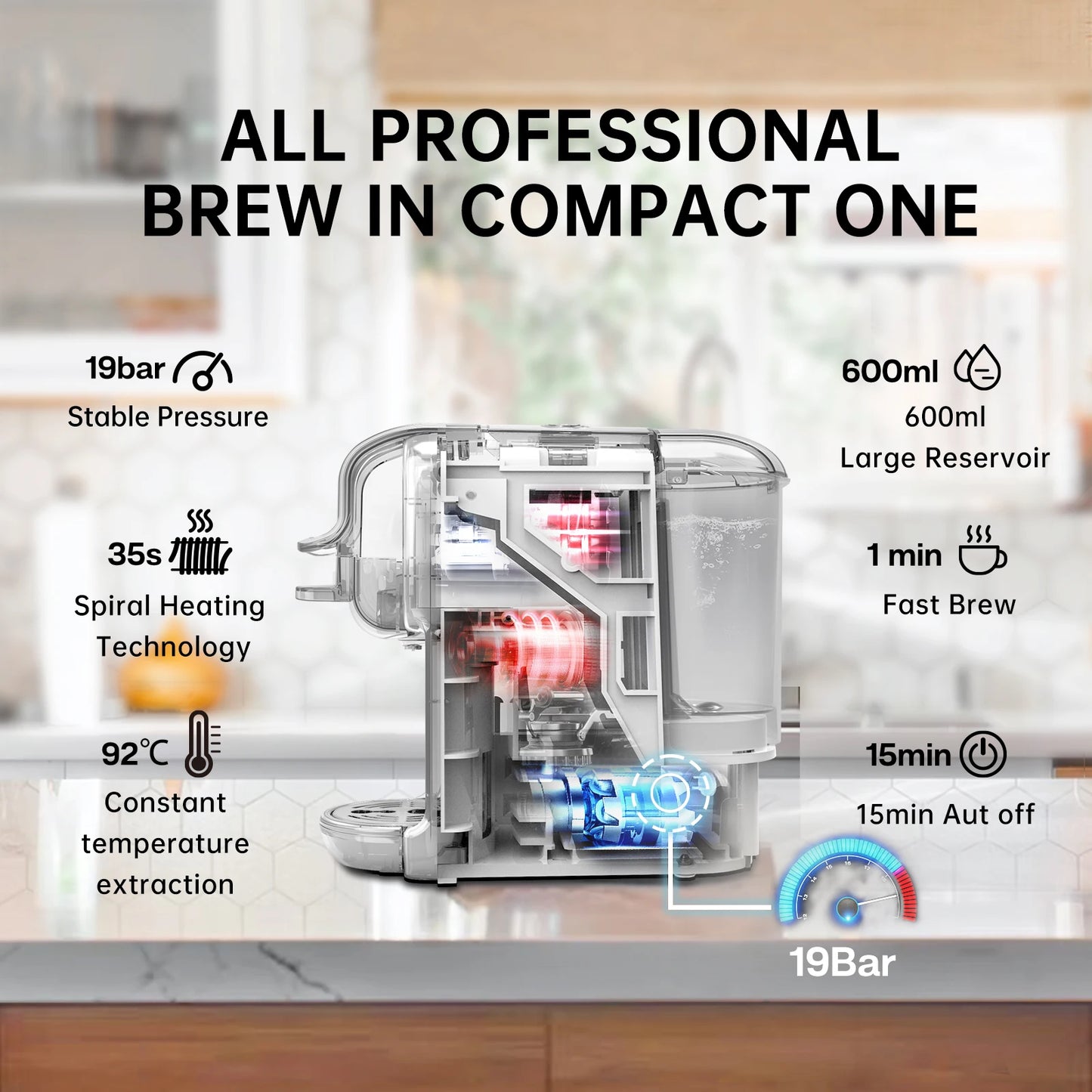 Multiple Capsule Coffee Machine, Dolce Gusto Milk Nespresso Capsule ESE Pod Ground Coffee Cafeteria 20Bar 5 in 1