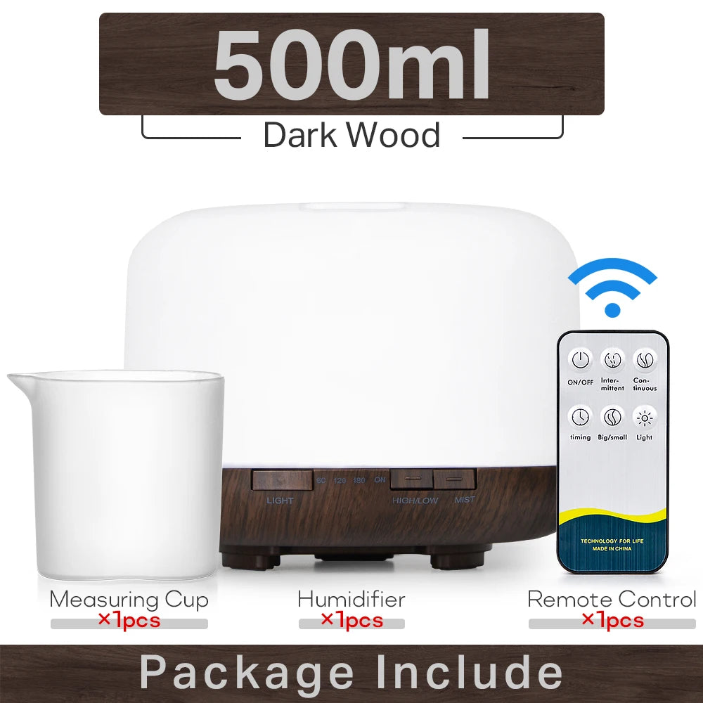 Air Humidifier With Remote Control Colorful Non-printed Ultrasound Aroma Diffuser Pure White Dark Light Wood Grain