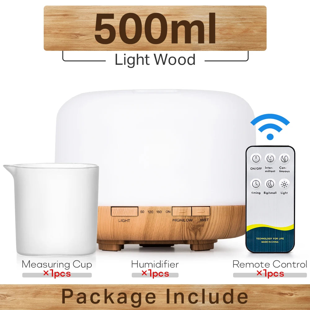 Air Humidifier With Remote Control Colorful Non-printed Ultrasound Aroma Diffuser Pure White Dark Light Wood Grain