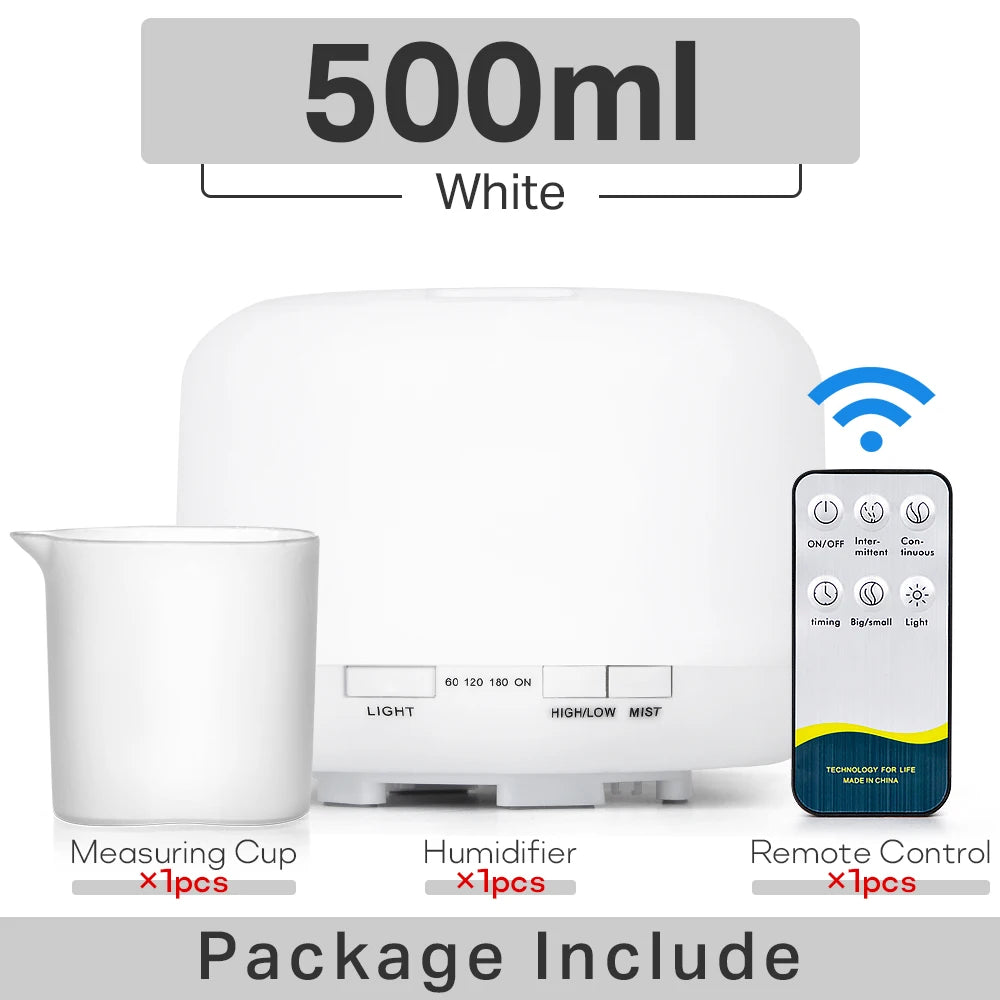 Air Humidifier With Remote Control Colorful Non-printed Ultrasound Aroma Diffuser Pure White Dark Light Wood Grain