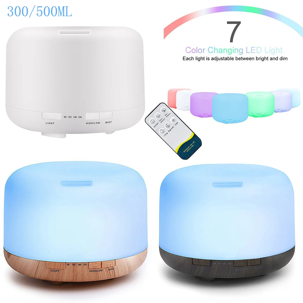 Air Humidifier With Remote Control Colorful Non-printed Ultrasound Aroma Diffuser Pure White Dark Light Wood Grain