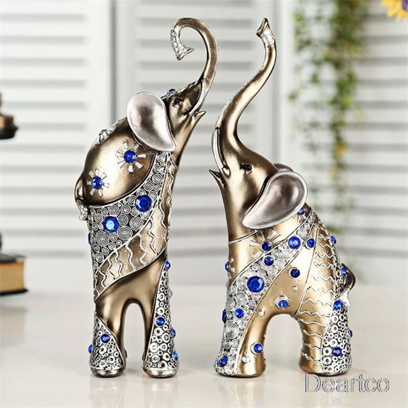 2pcs/set European Resin Elephant Mother and Child Animal Figurine Home Living Room Decoration Creative