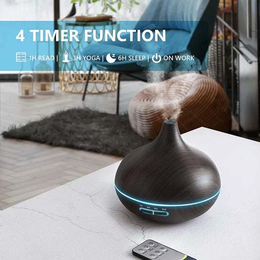 Wood Color USB Aroma Diffuser, Essential Oil with 7 Color LED Lights & Remote Control, USB Powered Air Humidifier