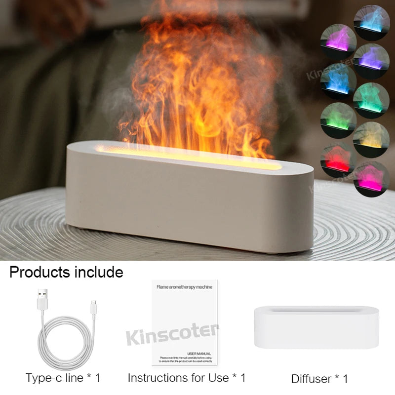 Essential Oil Aroma Diffuser Flame Air Humidifier Ultrasonic Cool Mist with  RGB Realistic Fire Night Light
