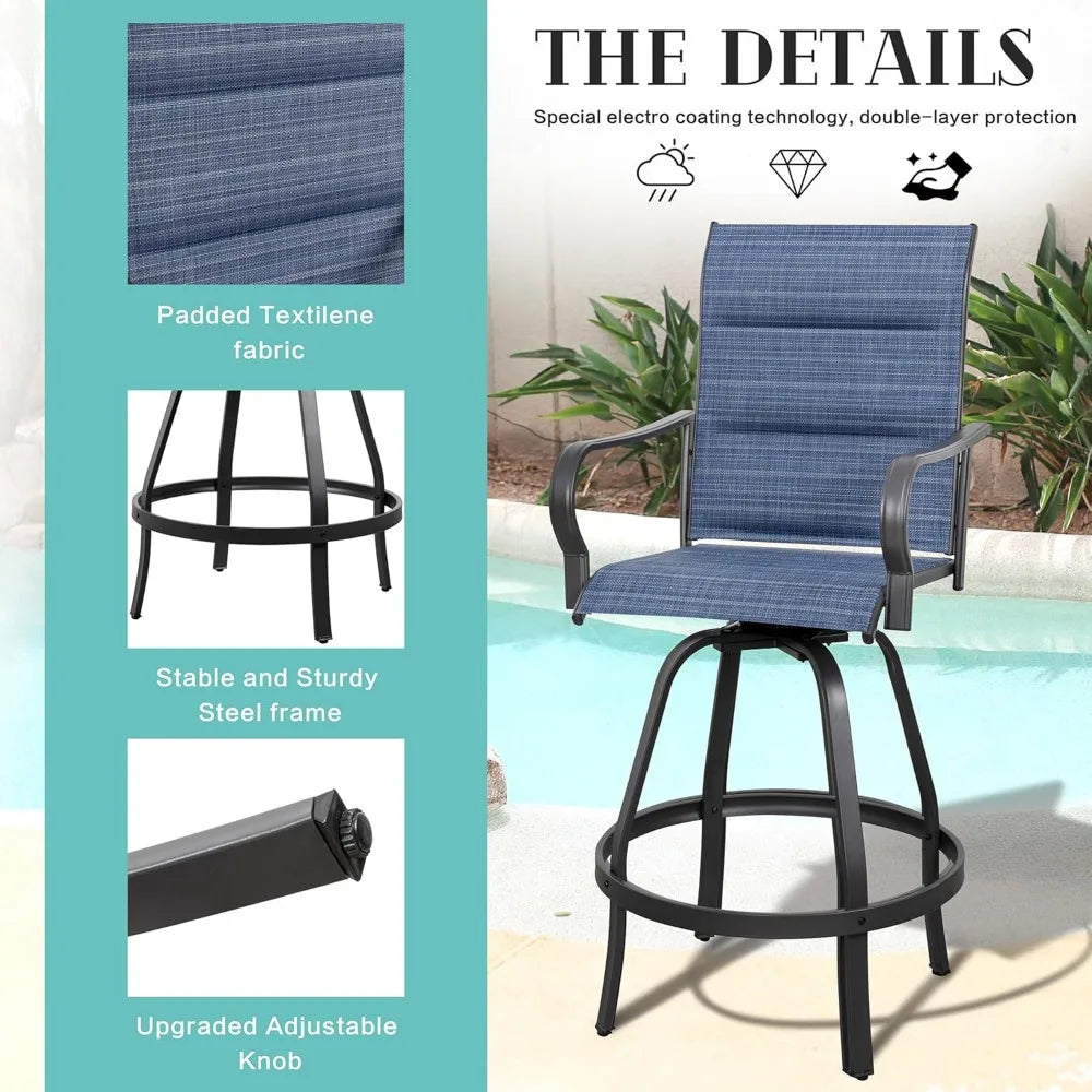 Patio Swivel Bar Chairs Weather Padded Sling Textile High Top Bar Stools, Bistro Set